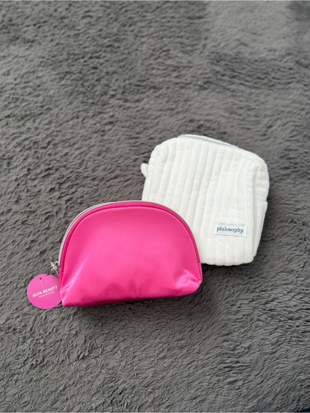 Philosophy White Quilted Pouch with Hot Pink Makeup Bag